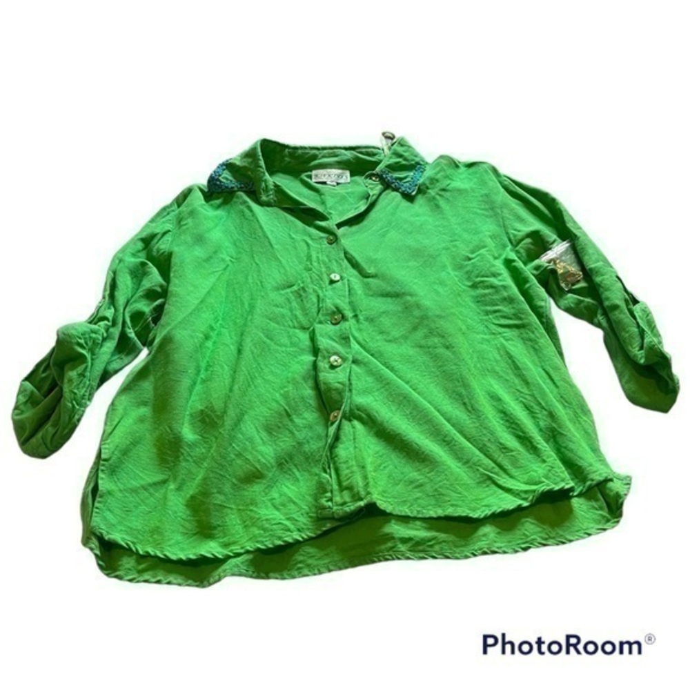 NEW  vintage kaktus green linen coat with embroidery and beads